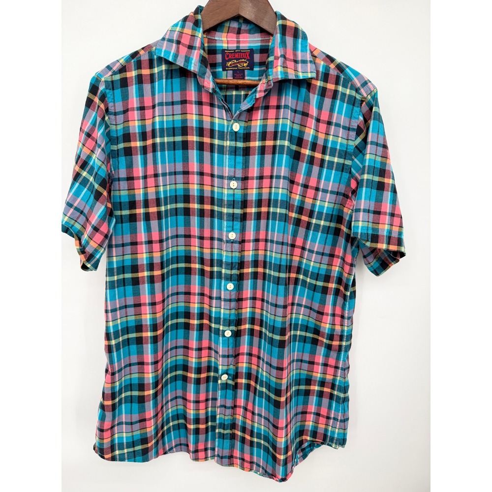 Cremieux Plaid Button Down Mens Large Multicolor Short Sleeve Cotton Excellent